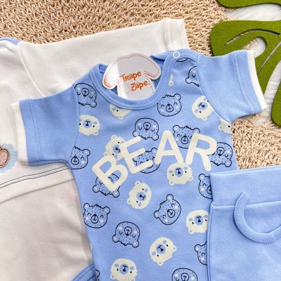 Conj. de Malha 3 peças - Bear de Camisetinha - Azul Bebê